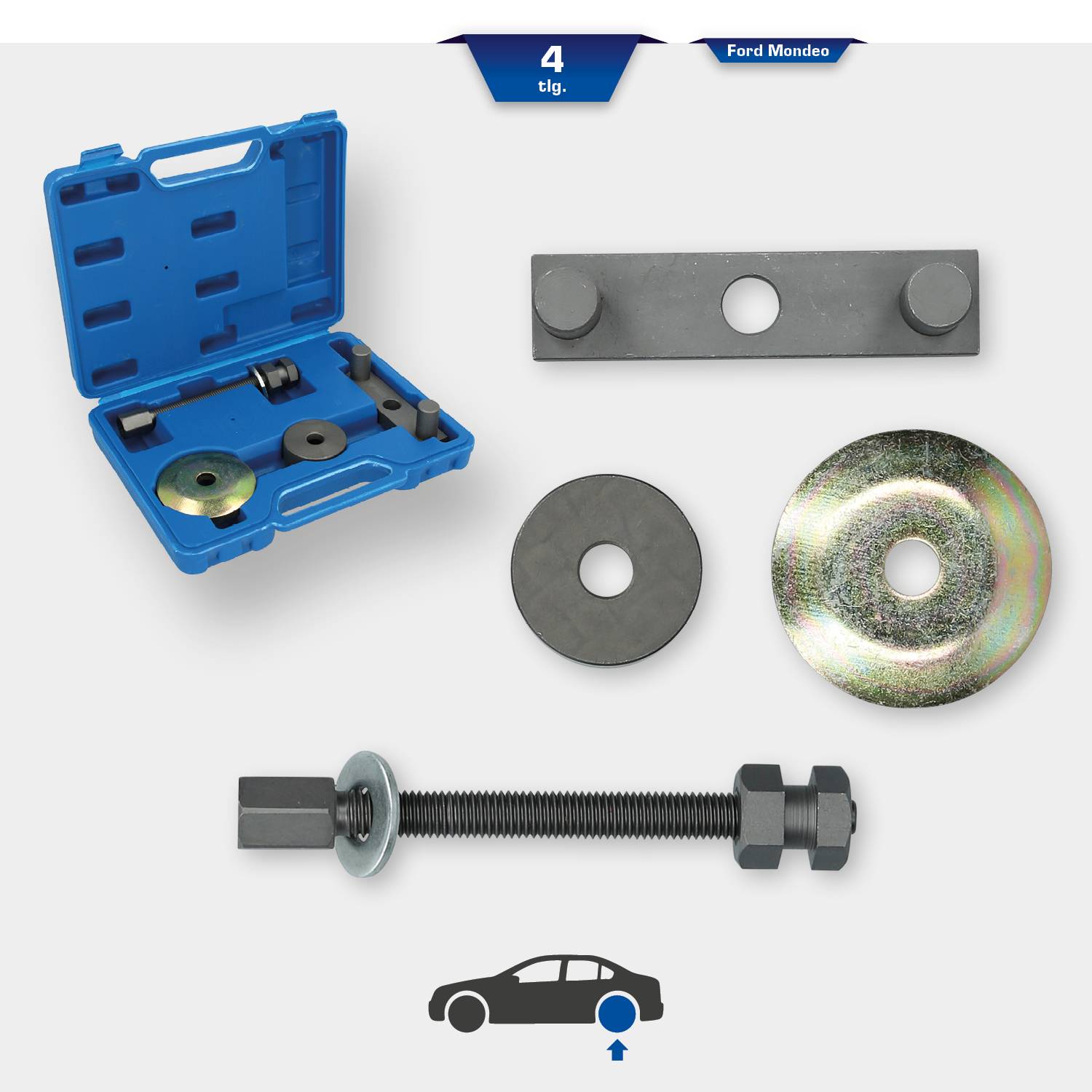 A 4-piece tool set, specifically designed for Ford Mondeo assembly or disassembly. Includes screws, nuts, and washers.
