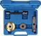 A tool set in a blue plastic box contains screws and metal parts, likely for repairing or assembling mechanical components.