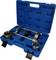 Blue plastic case with special automotive tools inside, including two metal adapters and a screw device for hub repair.