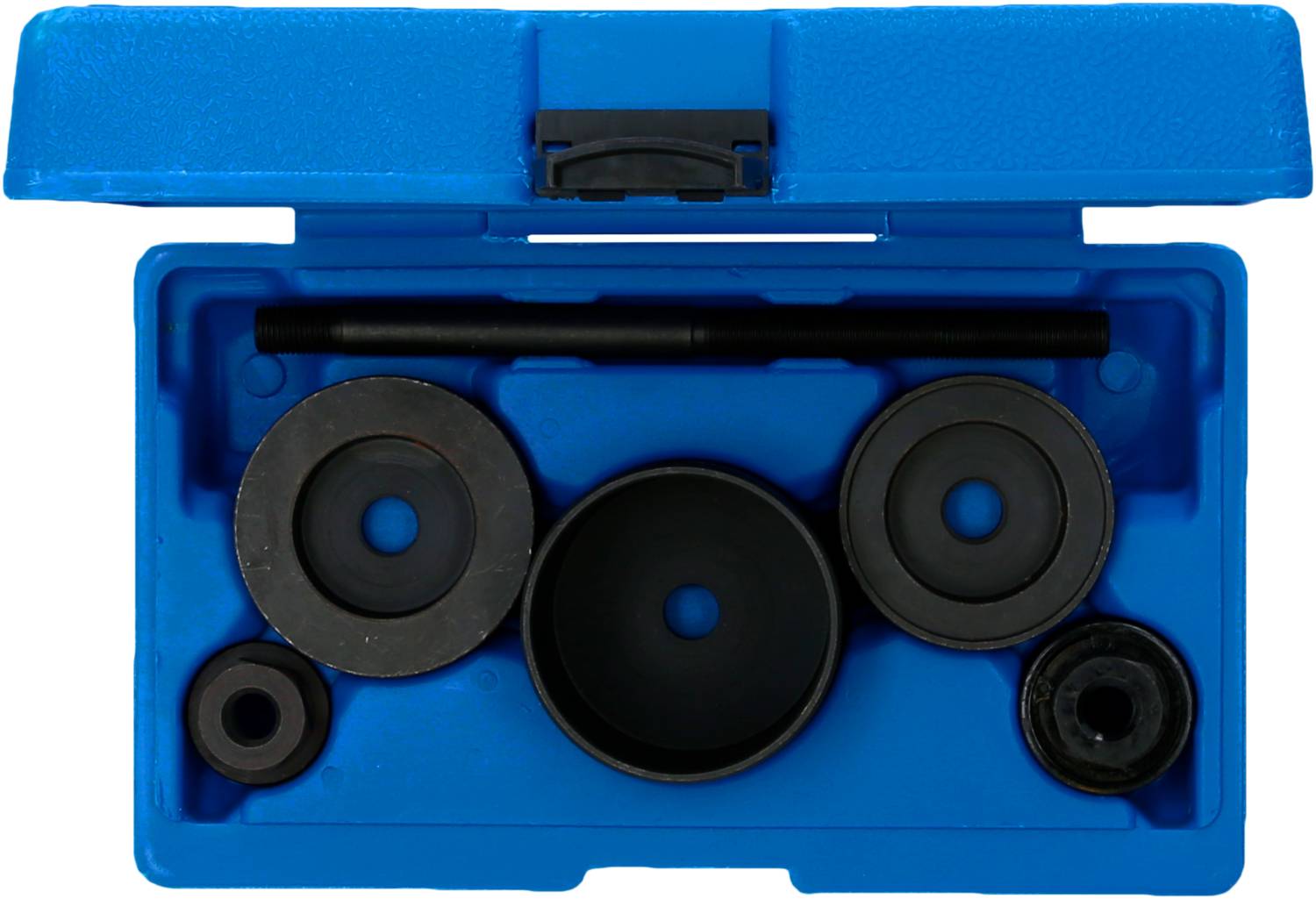 Blue toolbox with multiple inserts and tools that can be used for various applications.