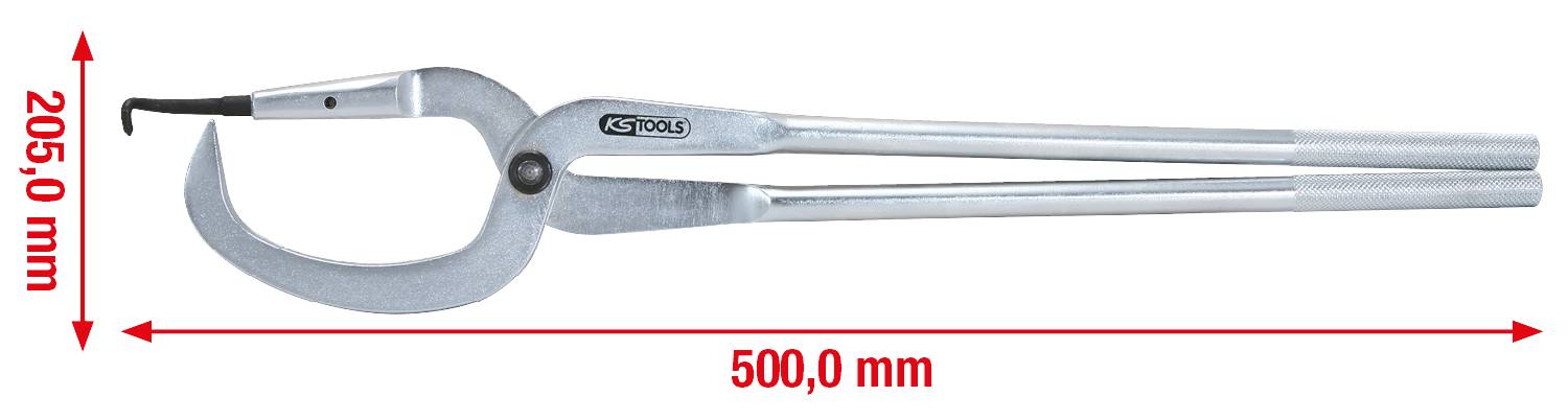 Large metal hoof pick with dimensions: Length 500 mm, Height 205 mm. Used for cleaning horse hooves.