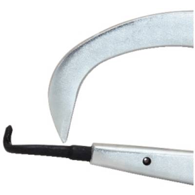 A silver stanley knife with a black, hooked end. It is often used for opening packaging.