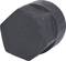 A black, hexagonal plastic lid with a rough surface, likely part of a screw cap or protective cover.