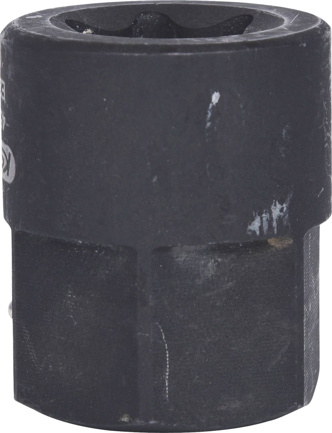 Black socket nut, cylindrical in shape, with no discernible markings or labelling. Used in mechanical or craft-based work.