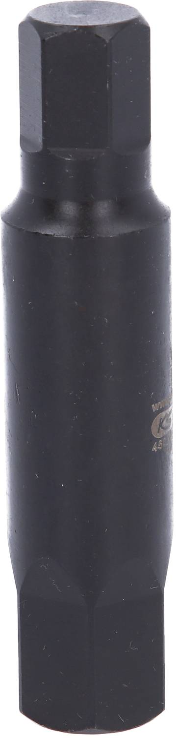 Black hexagonal screwdriver bit, cylindrical form, suitable for hand-operated or machine tools.