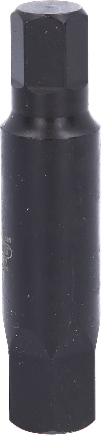 Hexagonal socket attachment, in black, for use with screwdriving tools, for fastening or dismantling screws and nuts.