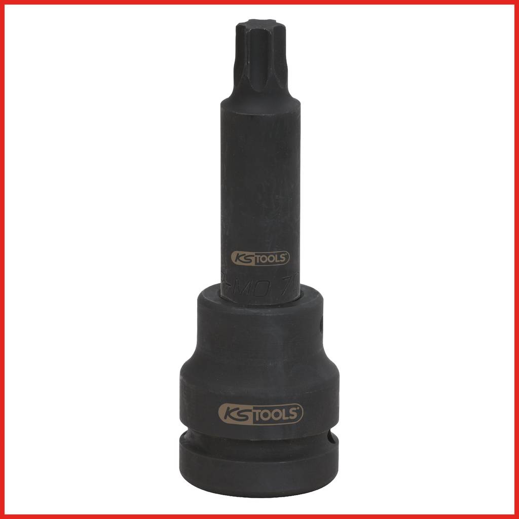 A black socket wrench with a Torx profile, standing upright, featuring the KS Tools logo.