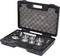 Plastic carry case with foam interior, containing various pressure testing devices and accessories for testing purposes.