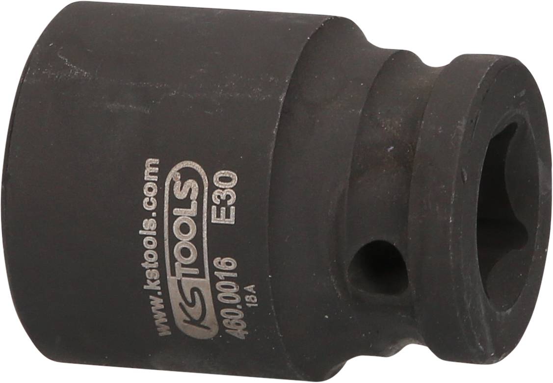 'A black KS Tools socket insert with the inscription: www.kstools.com E30 460.0016, for mechanical applications.'