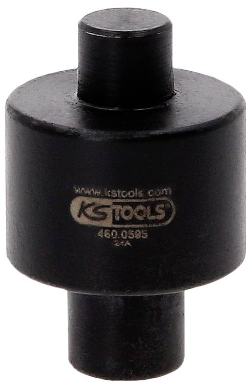 Black cylindrical KSTools metal tool adapter with stepped ends and logo printed on the side.