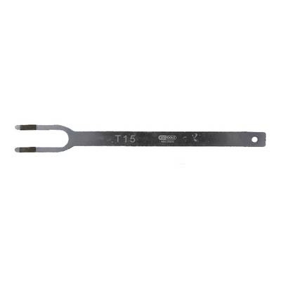 T15 Torx spanner, metal finish, for use with specific screw connections.