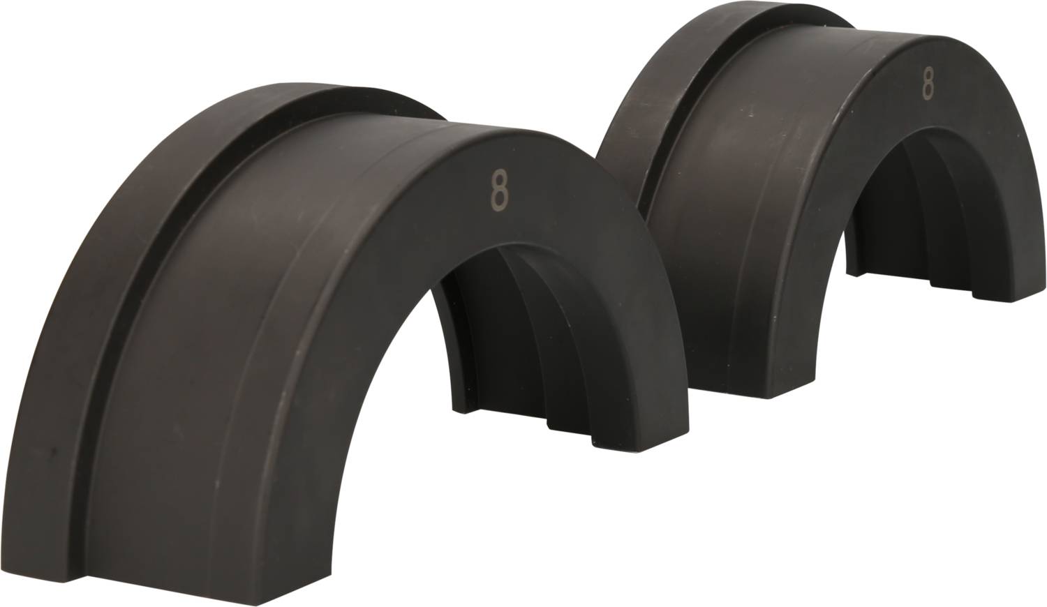 Two black plastic shells with the number '8', which can be used as mechanical supports or holders.