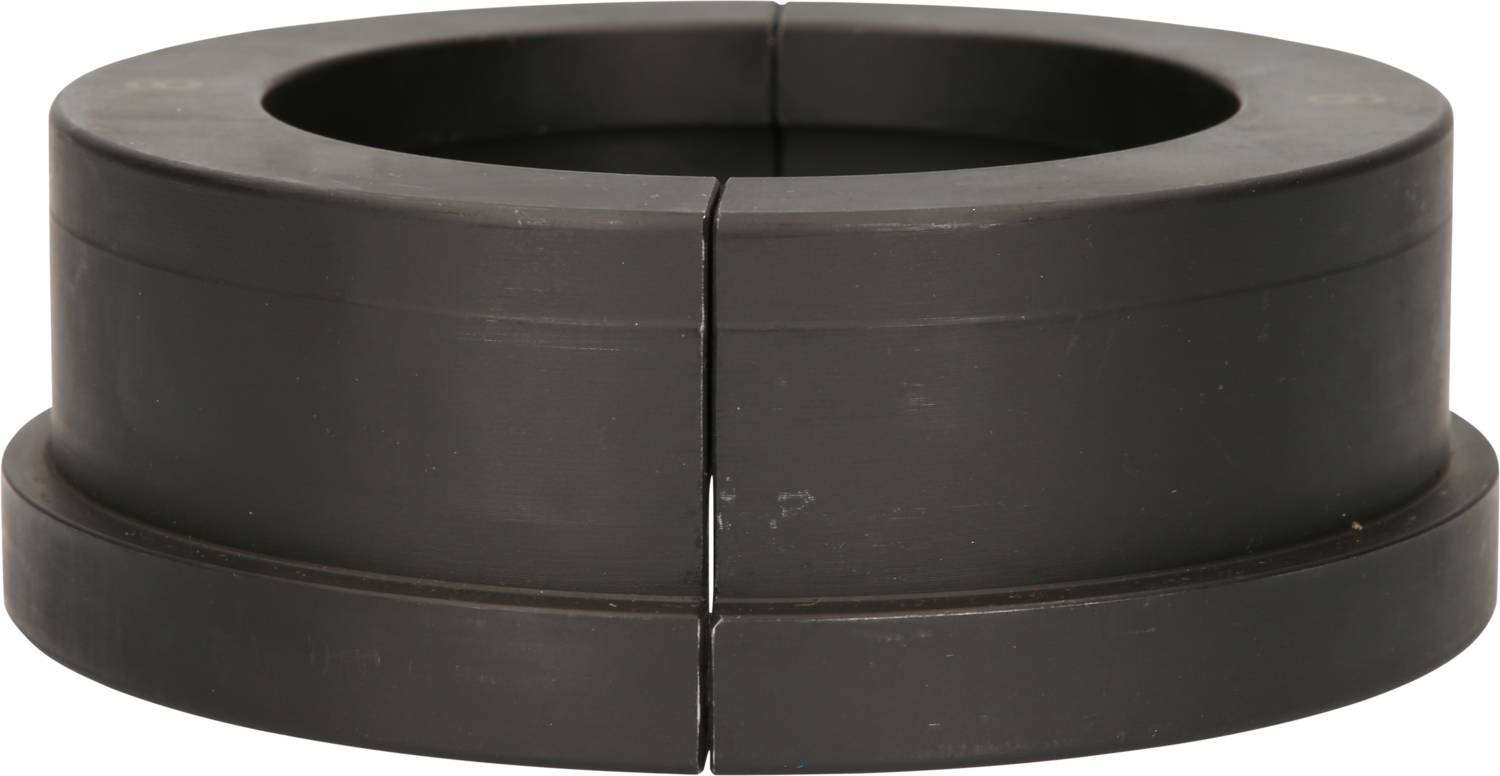 Black, round sealing ring, split in the middle. Used for sealing in machinery or pipes.