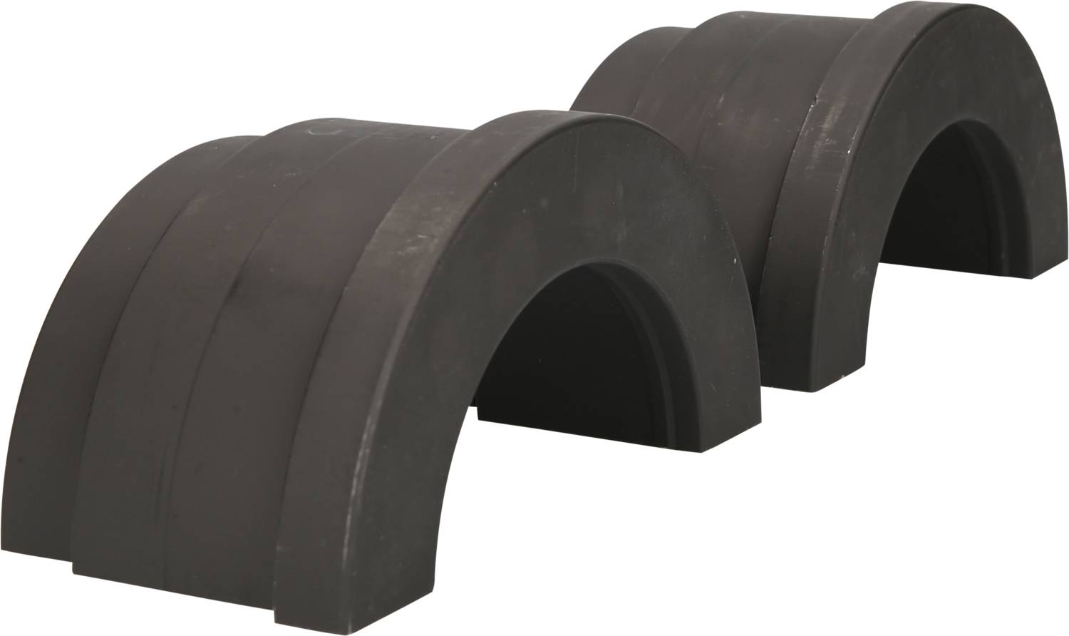 Two black, curved rubber covers in a semi-circular shape, often used as protection in industrial applications.