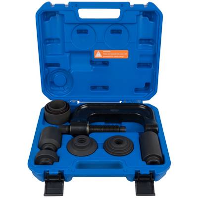 Blue case with black tool set, comprising various screws and fastening elements, housed within moulded inserts.