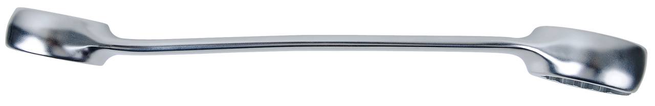 Silver metallic bartender's bottle opener, with two different ends for opening bottles.