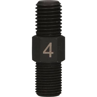 Black hexagonal threaded socket with the number '4' printed on it, likely a component for mechanical or industrial applications.