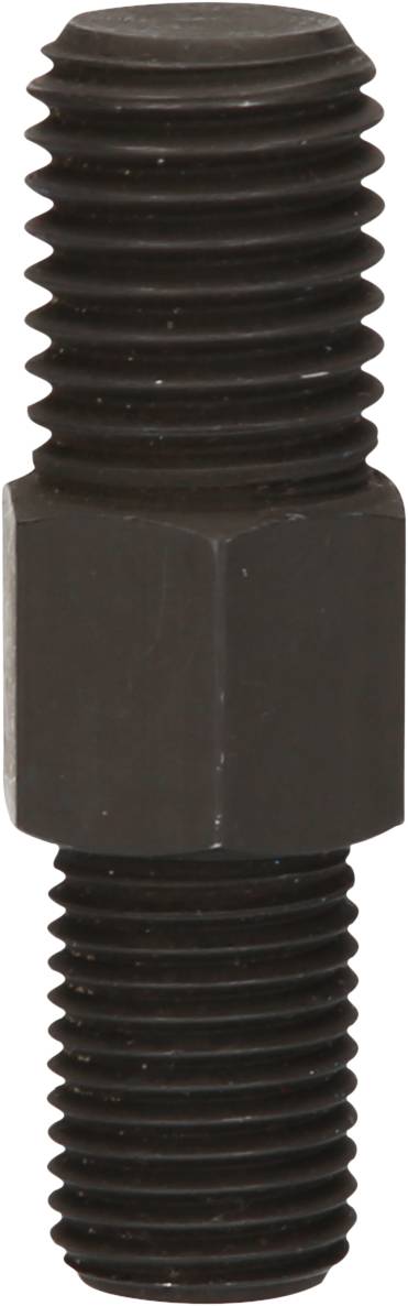 Metal bolt with threads on both ends, cylindrical shape, black finish, used in mechanical connections.