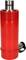 Red hydraulic cylinder with black handle and metal cap, used for lifting or pushing heavy loads in construction.