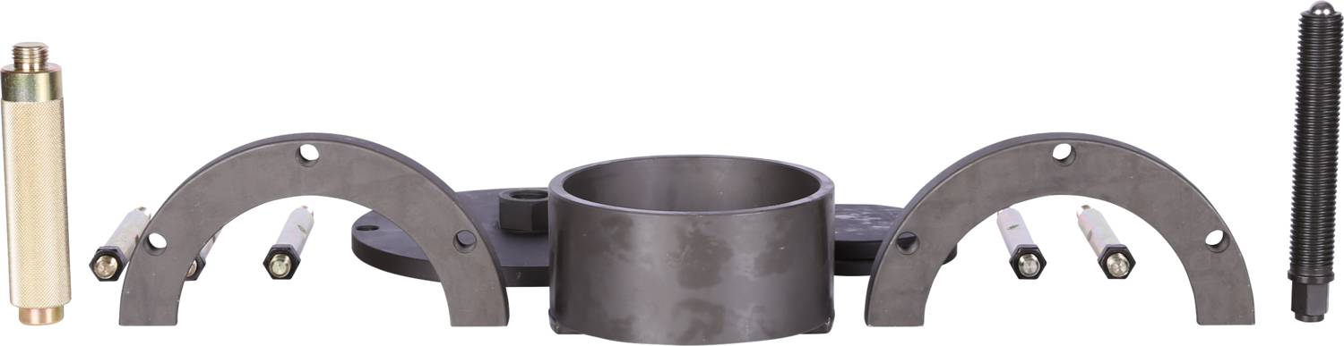 A mounting tool set in various shapes and sizes, consisting of metal rings and screws, for assembling automotive parts.