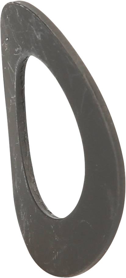 A black, oval metal component with a hole in the centre, which may potentially serve as a suspension or mounting bracket.