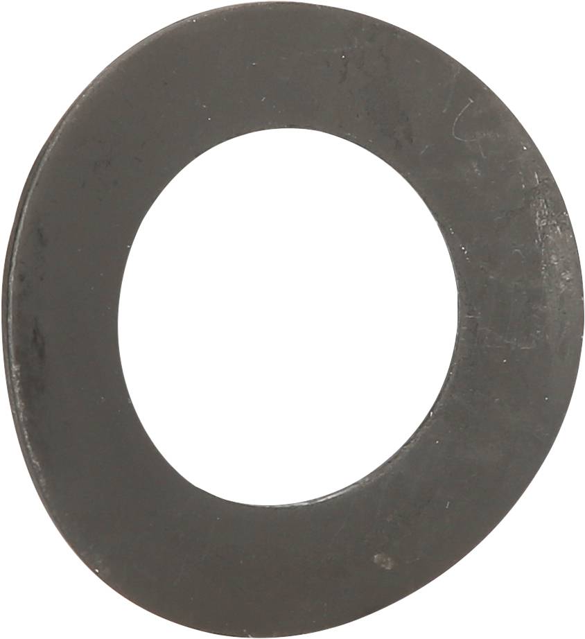 A round, black washer with a hole in the centre.