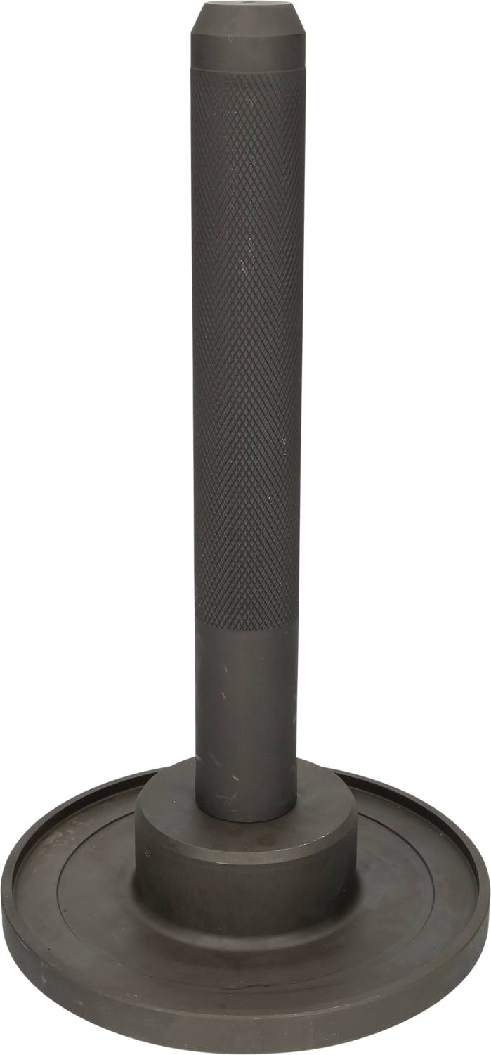 A long, black metal pin with a round base, possibly a tool or a component.