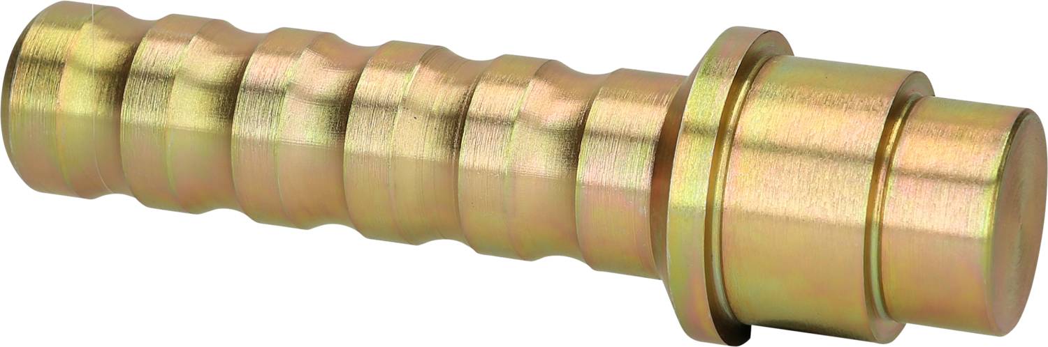 Metal connection piece with multiple grooves and a cylindrical end, suitable for pipe connections in industrial plants.