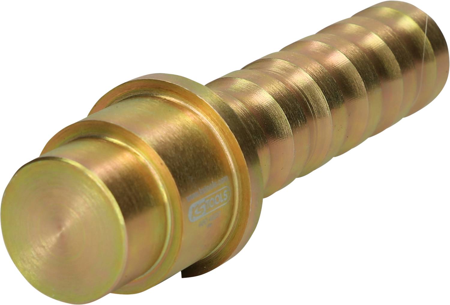 Metal hose connector with a corrugated end and smooth surface, clearly suitable for connecting hoses.