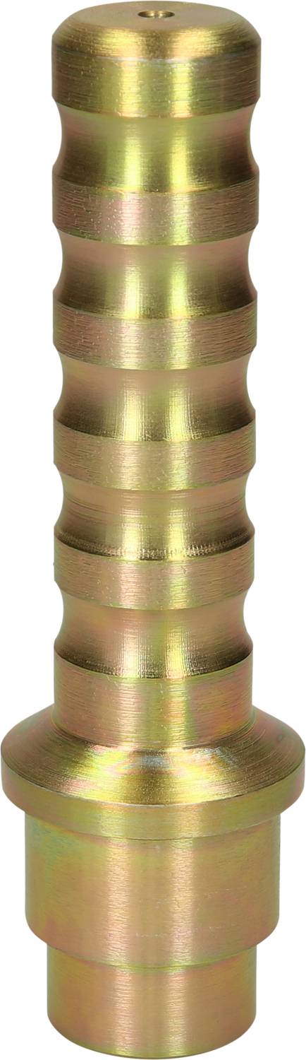 Metallic, cylindrical connector with multiple grooves, likely for hose or pipe connections, against a white background.