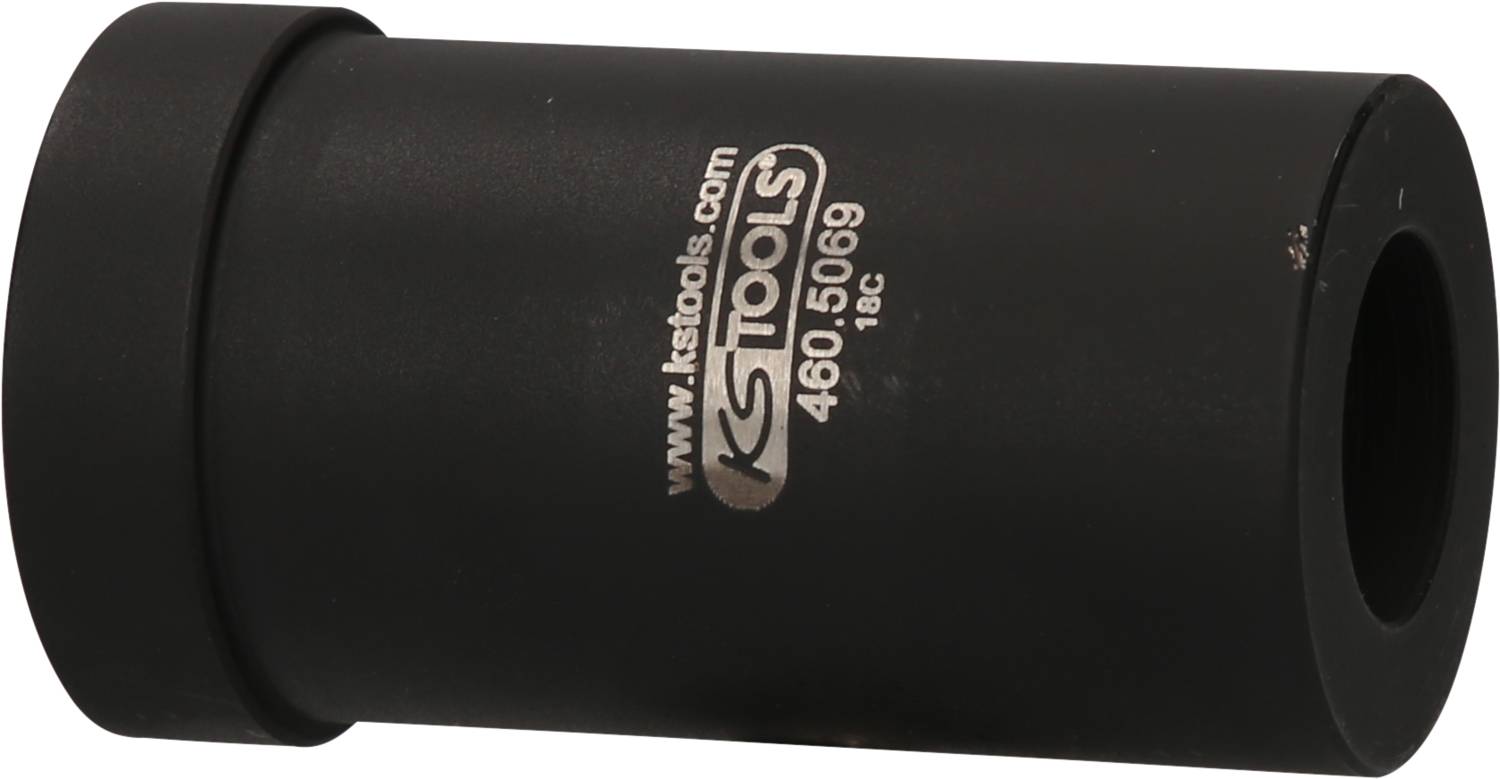 Black long socket by KS Tools, marked with '460.5009' and '18C', cylindrical in shape, primarily used for tool applications.
