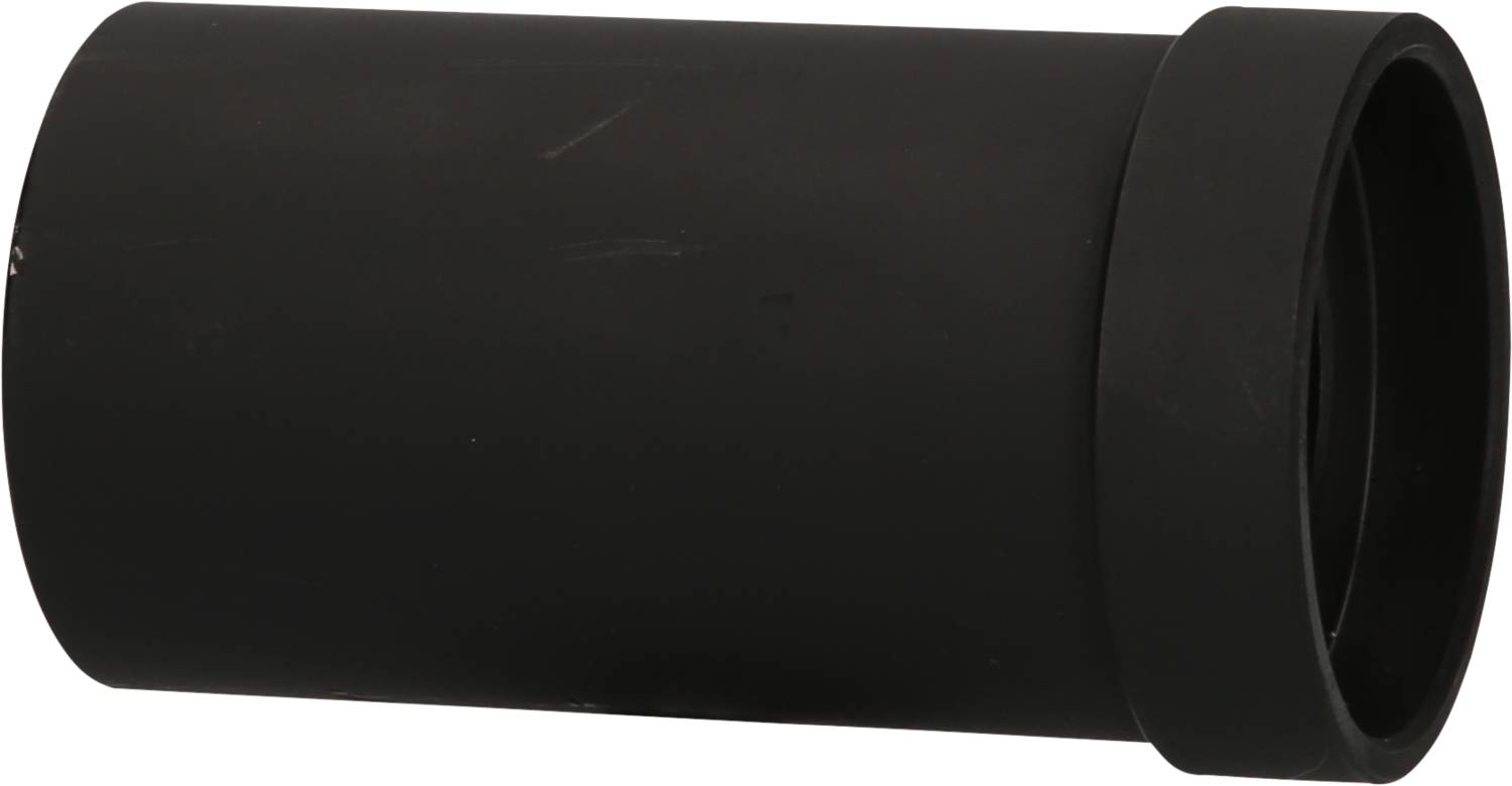 A black plastic pipe with a smooth surface and a wide opening at one end.