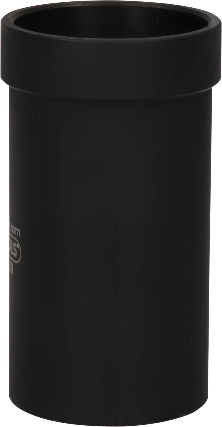 Black, cylindrical plastic tube, standing vertically, with no visible markings or labels.