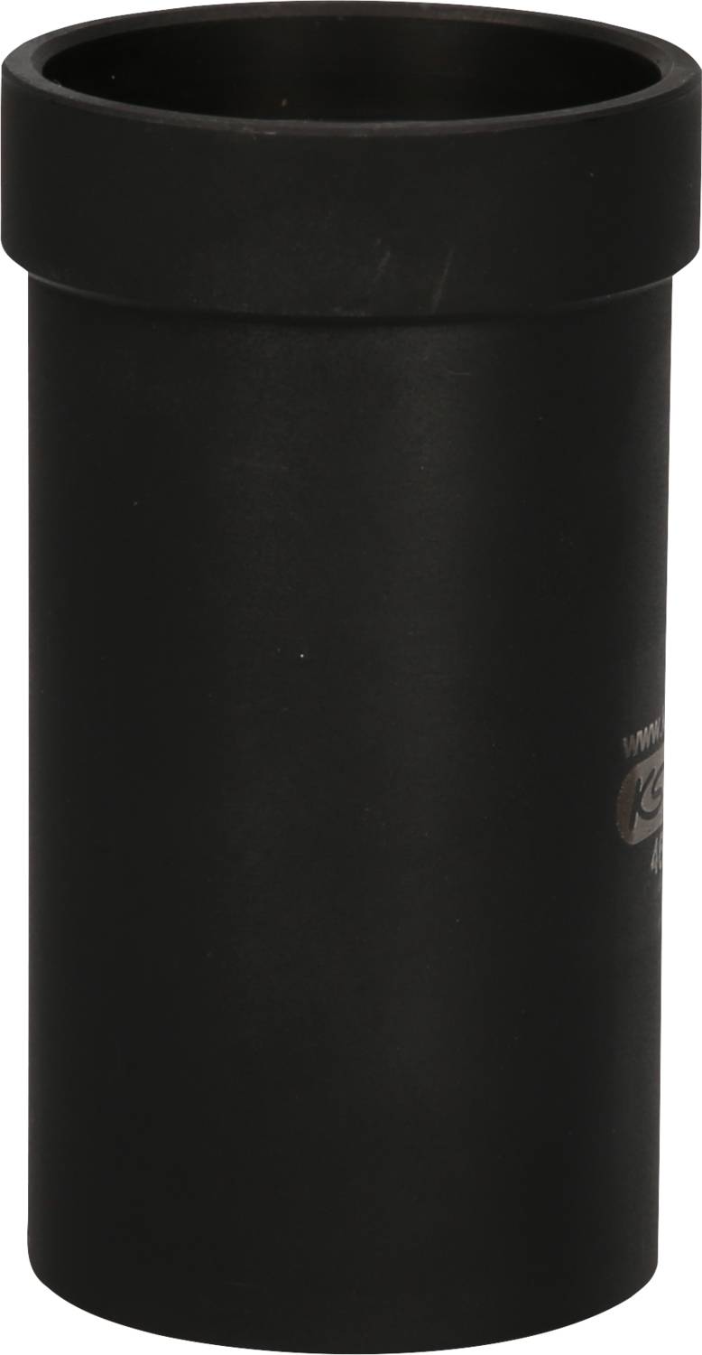 Black, cylindrical pipe section with a smooth surface; potentially part of a larger connecting system.