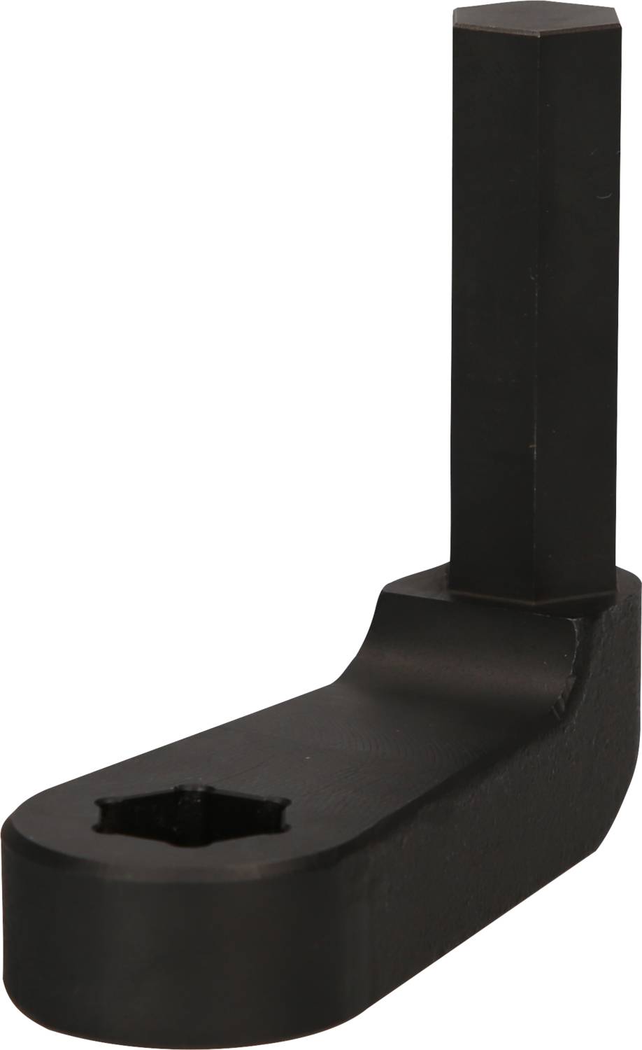 A black, L-shaped tool with a short lever arm and a longer, upright shaft.