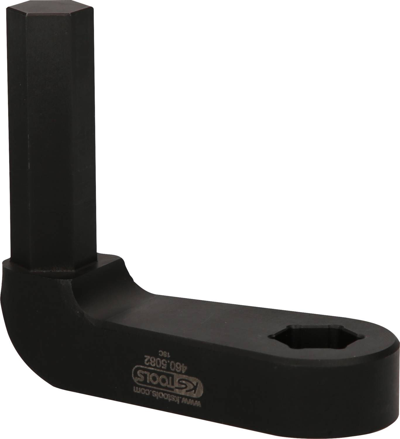 A black L-shaped Allen key with a hexagonal shaft, suitable for tightening or loosening nuts and bolts.