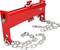 Red metal beam with eyelets and two long chains. Used for fixing or lifting applications in industrial environments.