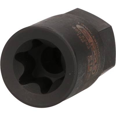 A black tool component with a hexagonal internal structure and company logo on the side. Used for specialised mechanical applications.