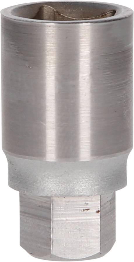 A hexagonal metal insert commonly used for screws or nuts, set against a white background.