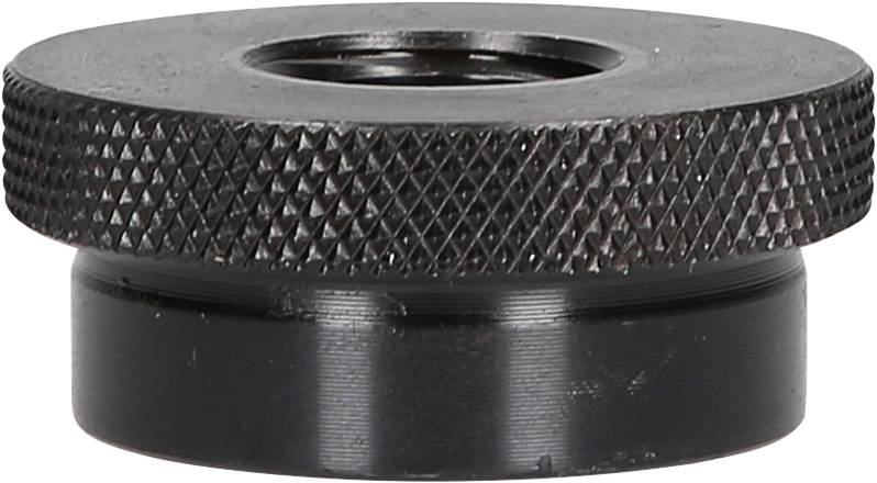 A round, knurled metal component with a central bore, potentially a sealing or fastening element.