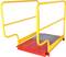 Yellow safety platform with a red floor, suitable for industrial environments. Equipped with guardrails for secure footing.