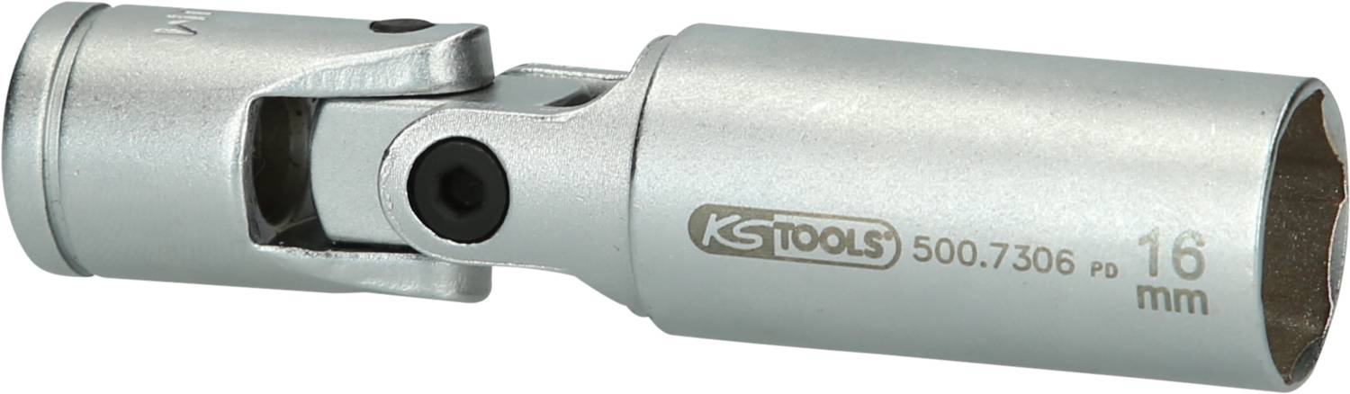 Flexible Joint Socket Wrench by KS Tools, 16 mm size, silver-coloured, for precise screw work at convenient angles.
