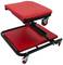 Red workshop stool with seat pad and castors. Adjustable for comfort and mobility. Primarily for use in workshops.
