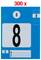 'Blue parking ticket with the number 8, suitable for vehicles up to 300 cm in length.'