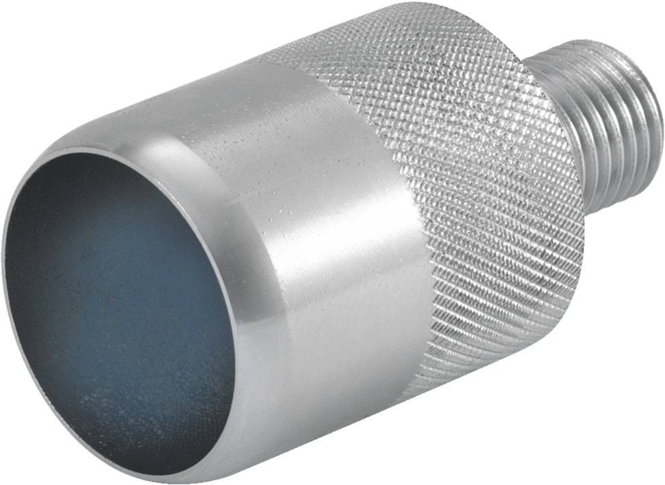 The image depicts a silver metal attachment with a ribbed handle and a threaded end. It appears to be a technical accessory.