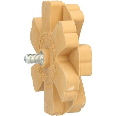 Yellow, star-shaped rubber polishing tool with screw fixing, for removing adhesive residues or polishing surfaces.