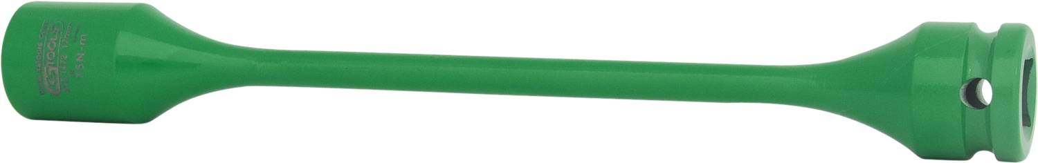 Green hand mixer attachment with a long, slender shaft and wider head, suitable for pureeing in tall containers.