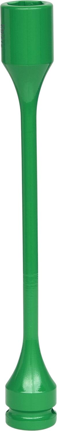Green plastic funnel with a narrow neck and wide base, vertically oriented.