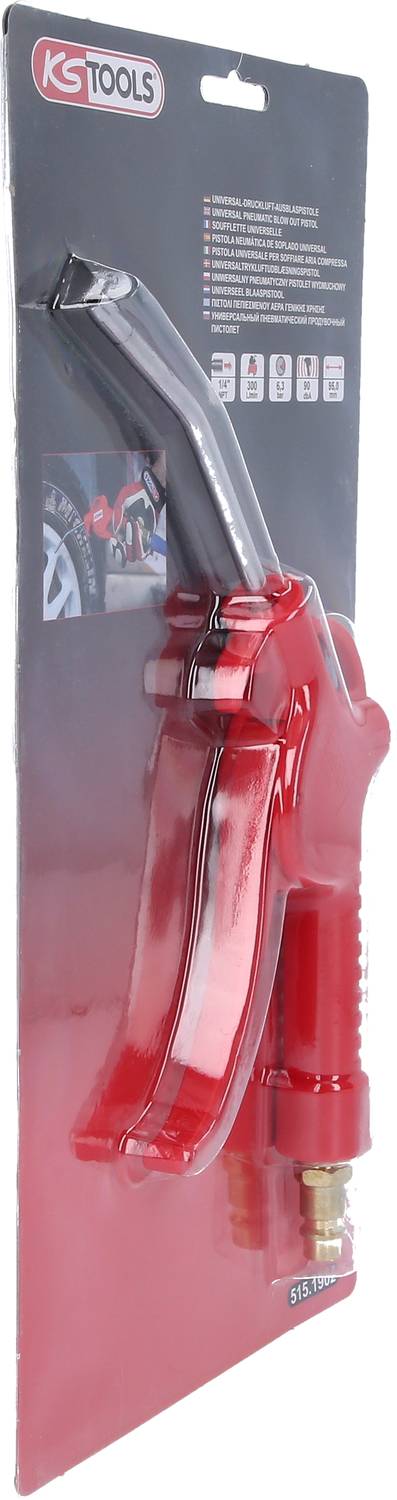 Packaging for a red compressed air blow gun set. Set includes a gun and accessory parts. Packaging design features the brand logo 'KS Tools'.
