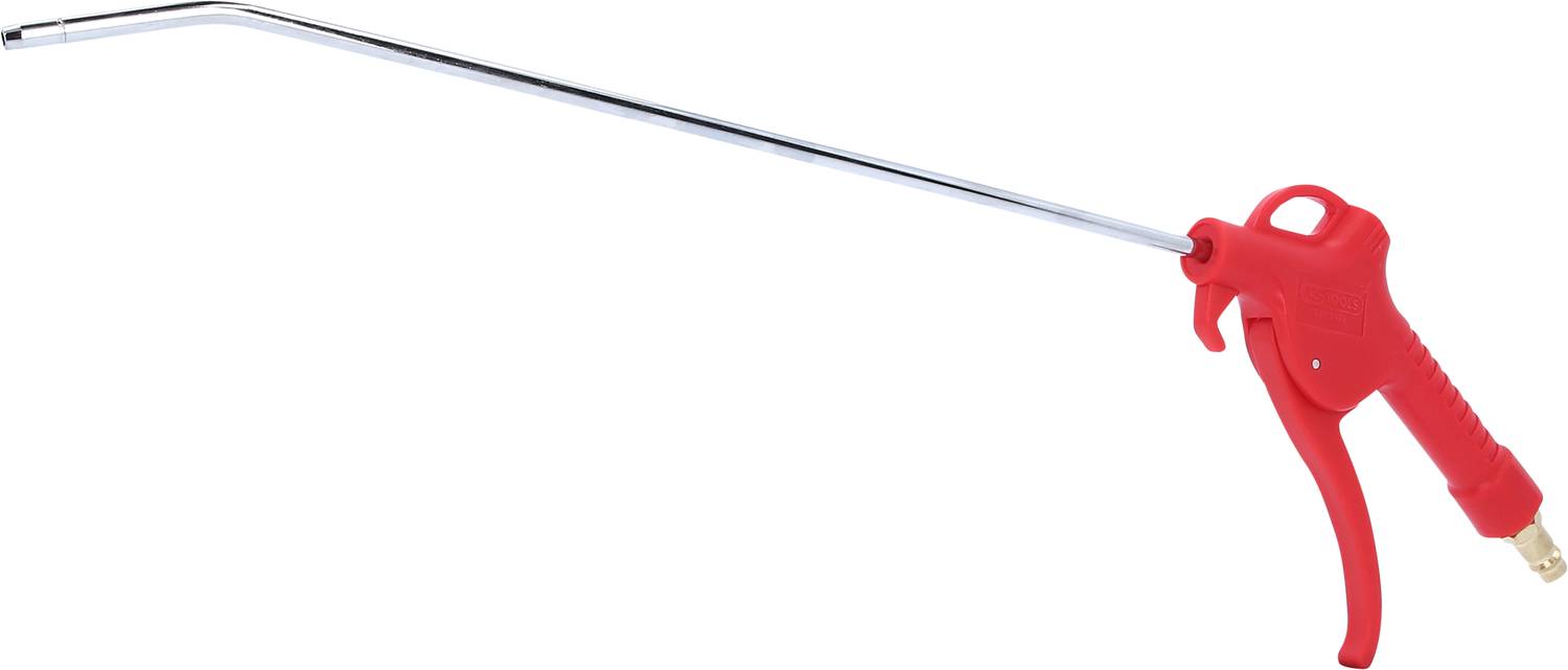 Air blow gun with long metal barrel and red handle, suitable for hard-to-reach areas.